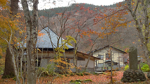 ホタル池から見る「ふるさと館」と奥は「本館裏口」